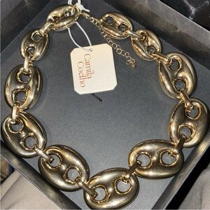 NWT Camila Coelho Gold Tone Puffy Mariner Link Necklace 17" + 3" Viral HTF